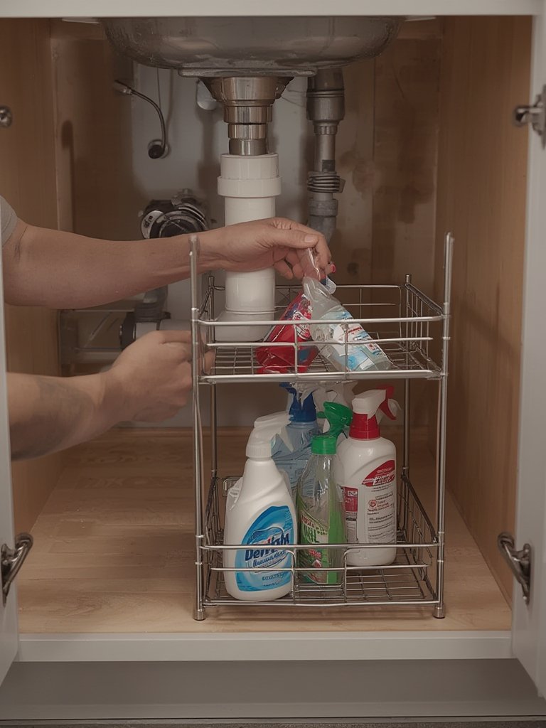 under sink organizer,sliding under sink organizer,under sink storage - Illustration 2