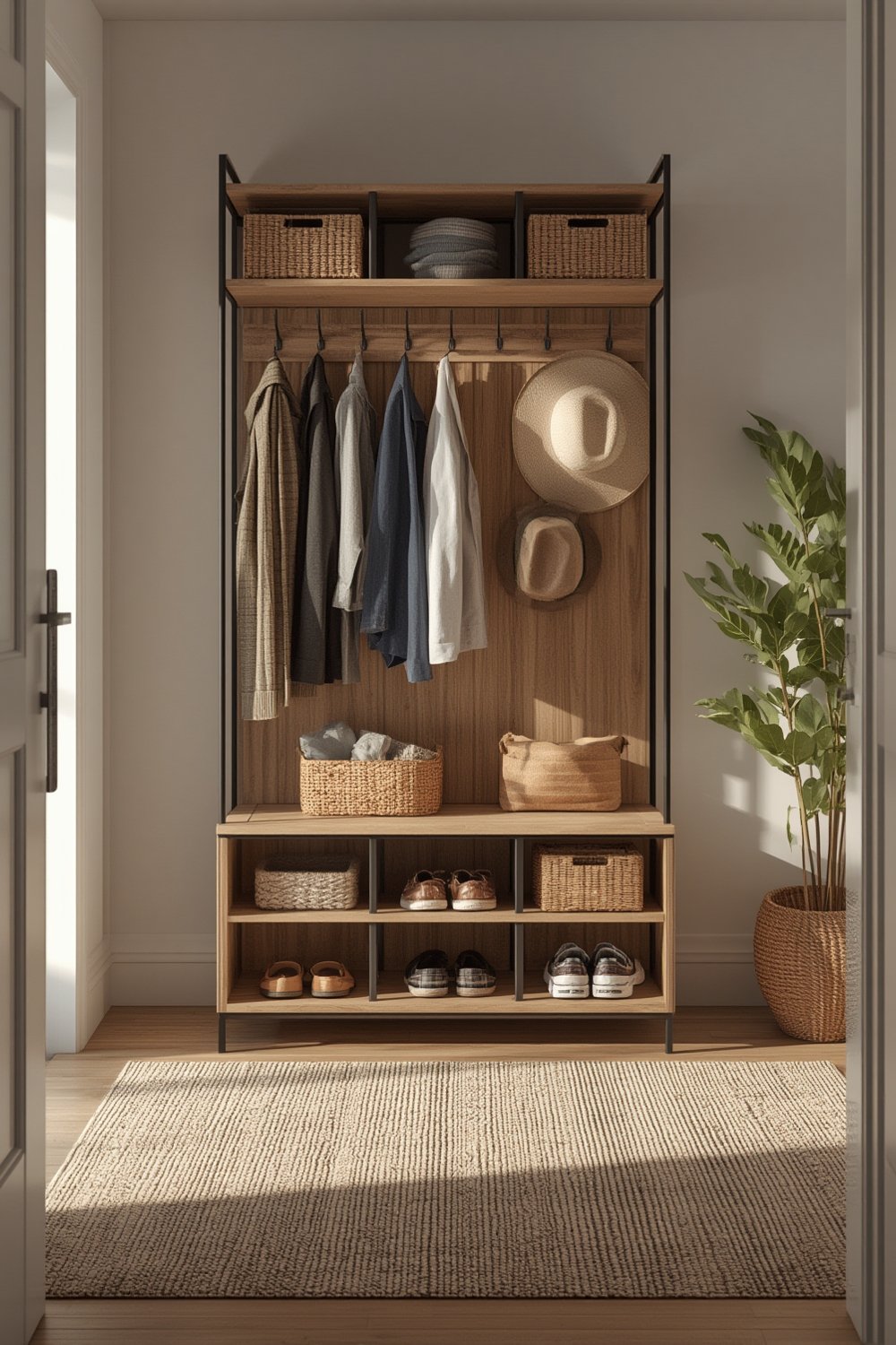 entryway organizer,coat and shoe rack,entryway storage - Illustration 1